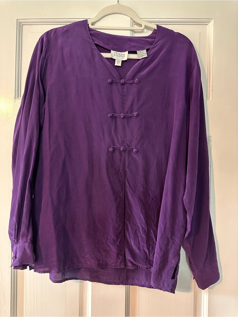 Vintage Purple Silk Blouse with Mandarin Toggles